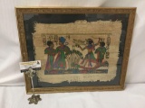 Ancient Egyptian style hieroglyph art on genuine papyrus in frame