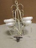 Unused glass and metal small chandelier light fixture. Measures approx 16x11x11 inches.