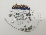 Collection of jewelry, sterling silver, pearls, brass, stone and more.