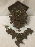 Vintage German birds, leaves, & fox, Regula Black Forrest Cuckoo Clock w/parts, approx. 21x15x7