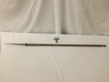 Vintage wood & metal fishing spear w/leather binding, approx. 61x2x2 inches.