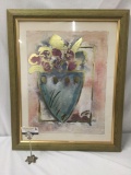 Original watercolor of vase and flowers signed by artist.