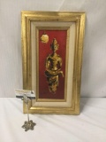 Vintage 1969 original oil painting of gold figure signed by artist in gesso frame with fillet.