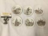 Lot of 6 small Furstenberg commemorative Wurzburg art plates. measures approx 4x4 inches each.