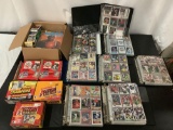 8x binders, 1 box w/ magazines, 5x cases of mixed sports trading cards Donruss Fleer Upper Deck