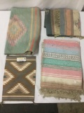 Four vintage SW indigenous style blankets of varying sizes, some wear, see pics, largest approx.
