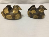 Set of 2 Asian painted ducks/bird figures w/ open backs for books, napkins, etc