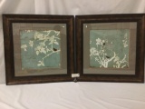 Framed canvas artworks depicting calligraphy & perched birds entitled Song Birds III by Amy Melious