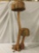 Dual stemmed burled maple mushroom floor lamp with flame maple shades - tested and working