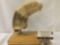 1991 Bald Eagle bust carved from a sheep horn w/ stand - signed and dated by artist Ellis