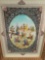 Elaborately framed painted art piece (Middle East) depicting a hunting/riding scene - unsigned