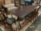 Gorgeous antique Duncan Phyfe style long dining table w/ pedestal bases, 3 leaves & 6 chairs