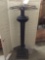 Antique style large floor lamp with carved wood patterns and pillar base - as is no shade untested