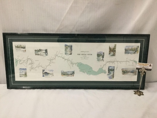 Hand signed print of a Fisherman?s Map of the Kenai River in Alaska by artist Hansen