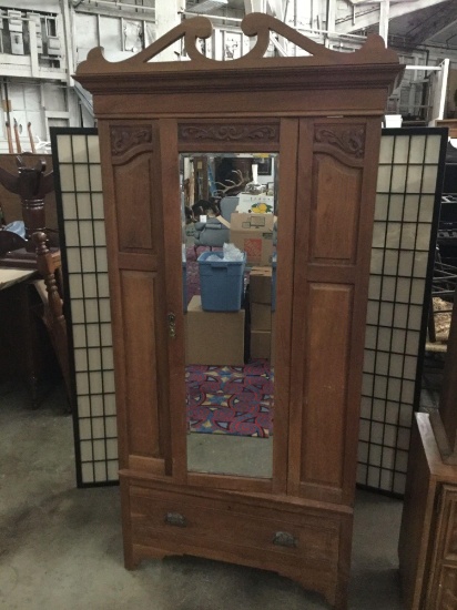 Gorgeous antique maple carved turn of the century armoire wardrobe - good cond