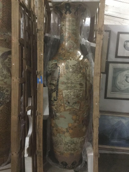 Massive vintage Asian imported hand finished Imari style fluted vase - 8 ft tall!