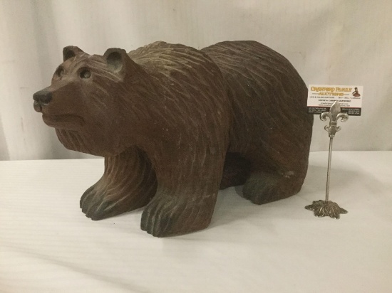 Hand carved wooden bear statue - carved from one piece of wood - unsigned and artist unknown