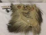 1994 Cartoon colored pencil wildlife drawings on a fur pelt - signed and dated by artist D.S. Mills