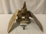 Kent Heindel fossilized whale bone sculpture of Inuit shaman with bird wings & mask