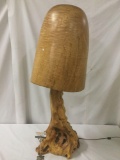 Unique burled maple mushroom lamp with tall flame maple cap shade - tested and working