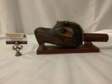 Native American hand carved & painted red cedar Eagle rattle signed by Brad Starr - Haisla Nation