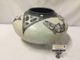 2004 Large hand made ceramic bowl w/ Orca designs by Sitka, Alaska artist Robert Rose