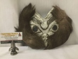 1993 Raku fired pottery mask with moose fur, labeled Young Totem Eagle, signed by Alaskan Artist IRA