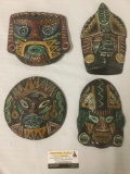 Set of 4 Peruvian hand painted mask wall decorations w/ traditional designs