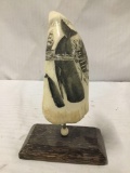 Alaskan Inuit PNW scrimshaw whale tooth depicting a whaling scene by artist Rashidi (signed)