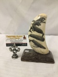 Alaskan Inuit PNW scrimshaw whale tooth depicting a whale scene by artist Rashidi (signed)