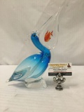 Unsigned art glass statue of a pelican holding a fish - believed to be Murano