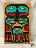 Native American hand carved & painted Eagle panel with abalone inlay - signed by artist Chilton