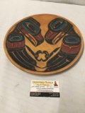 Hand carved Native American style red cedar plate with bird pattern signed by artist B Willard III