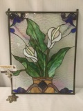 Modern hanging stained glass style composite pane floral art piece