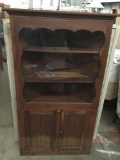Antique Americana corner curio cabinet in fair cond - some damage on bottom
