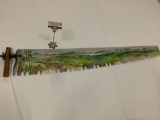 Vintage hand painted two-man saw w/ frontier scene - signed by unknown PNW artist