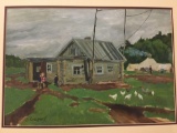 Original oil painting of log cabin signed by artist B. Koepkob