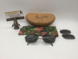 Japanese black Maui Jim Big Island Flexon No.303-02 polarized sunglasses w/cloth and hard case & two