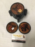 11 hand painted...Boma cedar coasters with Native American designs and stack holder