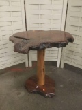 Stunning live edge wood burled top and base side table - great log cabin vibes!