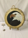 1999 hand painted Native American style Eagle hide drum signed Giovanna, Taos, NM