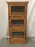 Wooden three door onion cabinet w/three removable wooden trays