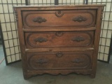 Antique 3 drawer dresser w/ carved & molded detail on drawers, as is mid 1800's - early 1900's