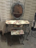 Modern floral tile top and metal vanity with bench