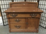 Antique tiger oak 3 drawer/1 cabinet wash basin table with elaborate hardware