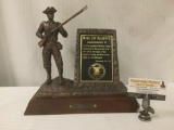 2010 bronze NRA art piece/award, incl. a bronze minuteman statue and a plaque bearing the second