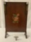 Antique tiger oak fireplace screen with hand painted flower detail - circa early 1900's