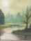Oil landscape painting entitled Foggy Morning w/hand carved wooden frame
