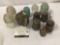 Collection of 10 glass and ceramic insulators.