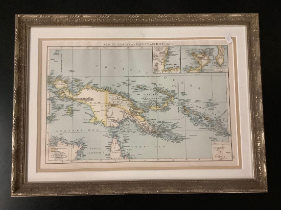 Framed map of New Guinea and the Papuan Archipelago, framed by Aaron Brothers